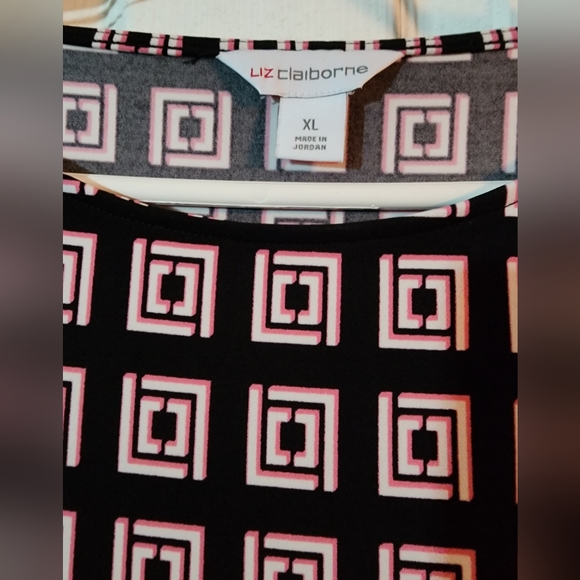 Liz Claiborne navy blouse with pink and white design. - Picture 3 of 3